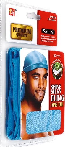 PREMIUM QUALITY COCONUT OIL TREATED SHINE SILKY DURAG WITH LONG TAIL (SKY BLUE) 